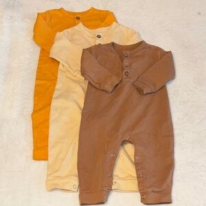 3-Pack Neutral Cotton Baby One-Piece Rompers - Brown, Cream & Mustard